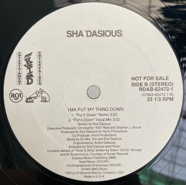 Sha'dasious : I'ma Put My Thing Down (12", Promo)