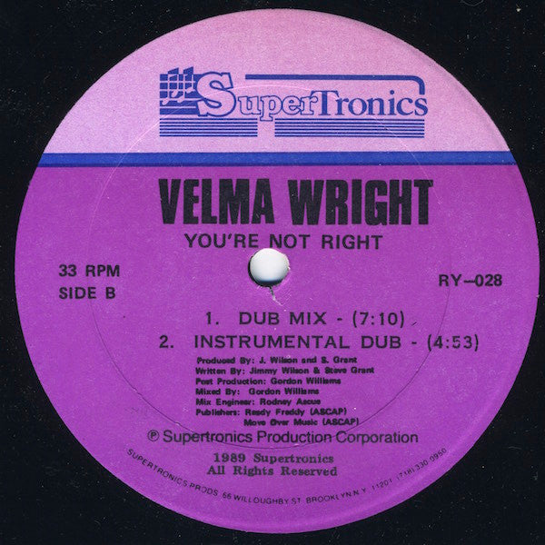 Velma Wright : You're Not Right (12", Single)