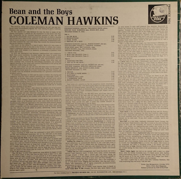 Coleman Hawkins : Bean And The Boys (LP, Comp, RE, RM)