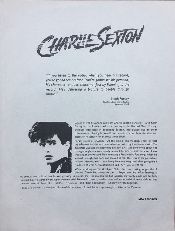 Charlie Sexton : Beat's So Lonely (12", Promo)