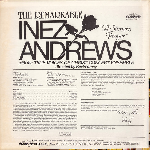 The Remarkable Inez Andrews* With The True Voices Of Christ Concert Ensemble : Recorded "Live" In Chicago, Illinois (LP, Album)