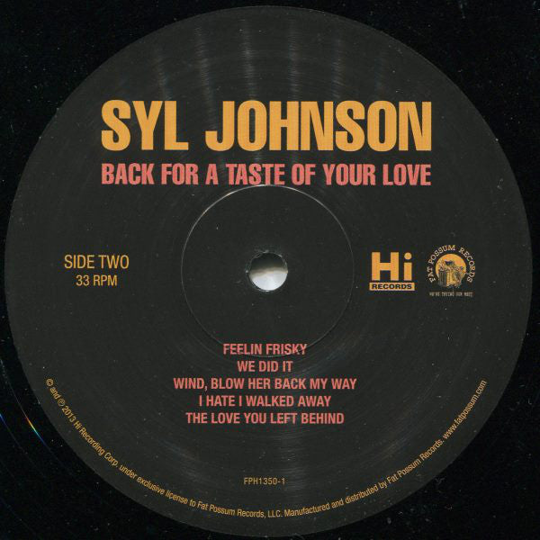 Syl Johnson : Back For A Taste Of Your Love (LP, Album, RE)