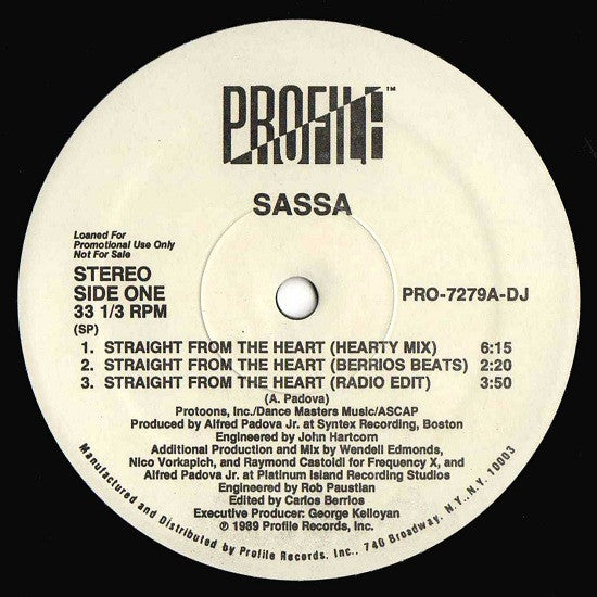 Sassa : Straight From The Heart (12", Promo)