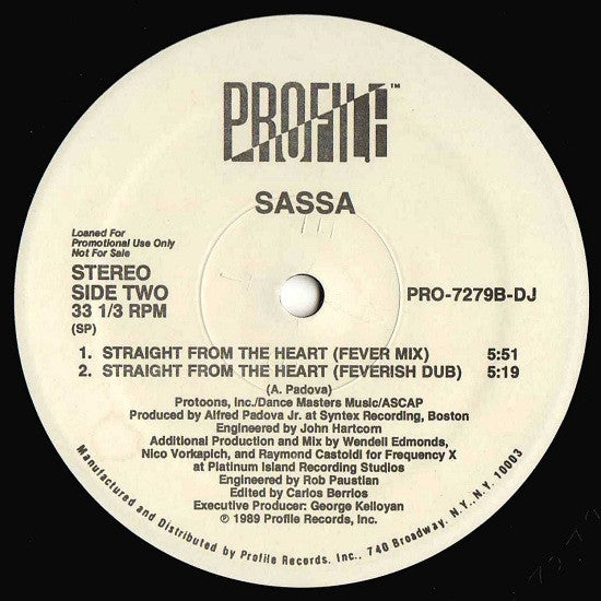 Sassa : Straight From The Heart (12", Promo)