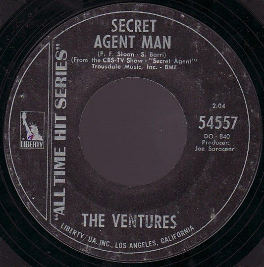 The Ventures : Secret Agent Man / Wipe Out (7", RE, Styrene, All)
