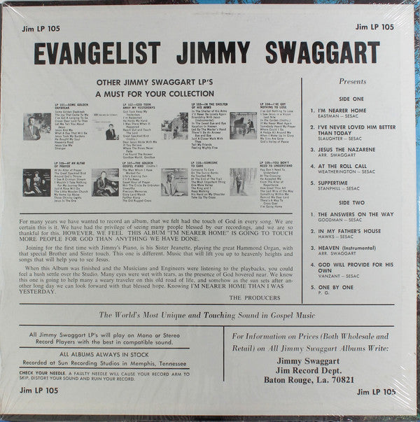 Jimmy Swaggart : I'm Nearer Home (LP, Album)