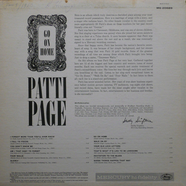 Patti Page : Go On Home (LP, Mono)