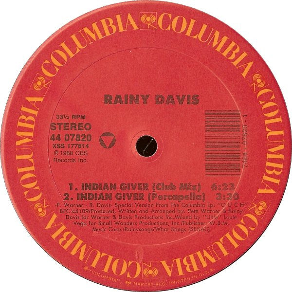 Rainy Davis : Indian Giver (12", Single)