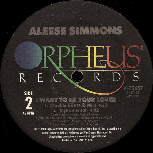 Aleese Simmons : I Want To Be Your Lover (12")