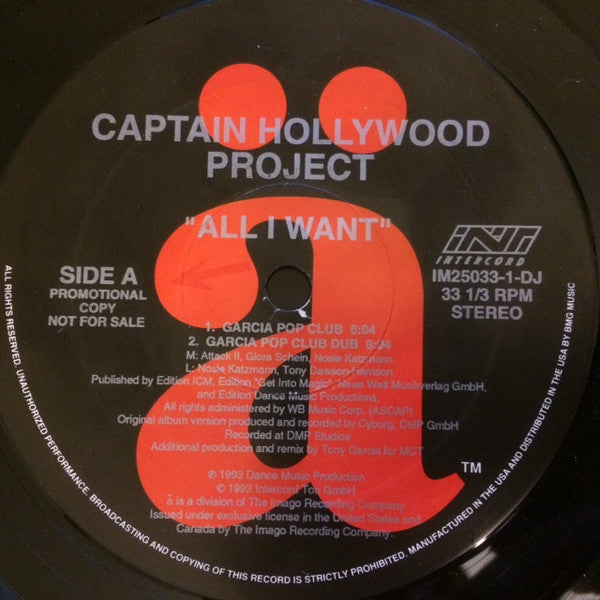 Captain Hollywood Project : All I Want (12", Promo)