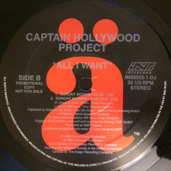 Captain Hollywood Project : All I Want (12", Promo)