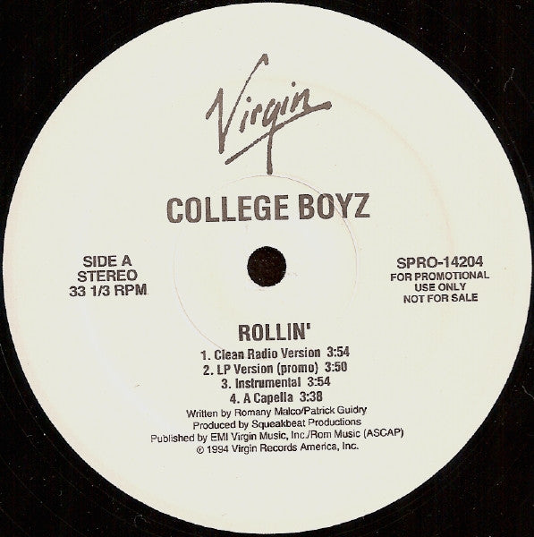 College Boyz : Rollin' (12", Promo)