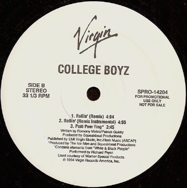 College Boyz : Rollin' (12", Promo)