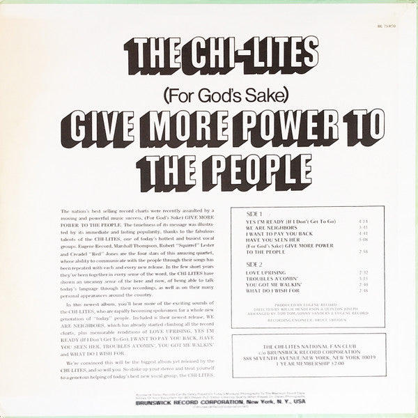 The Chi-Lites : (For God's Sake) Give More Power To The People (LP, Album, Scr)