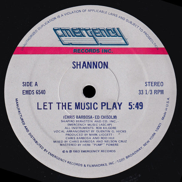 Shannon : Let The Music Play (12")