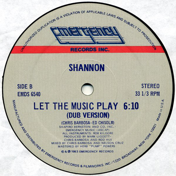 Shannon : Let The Music Play (12")