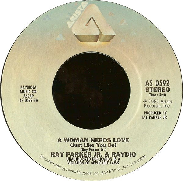 Ray Parker Jr. & Raydio* : A Woman Needs Love (Just Like You Do) (7", Single, Styrene, Pit)