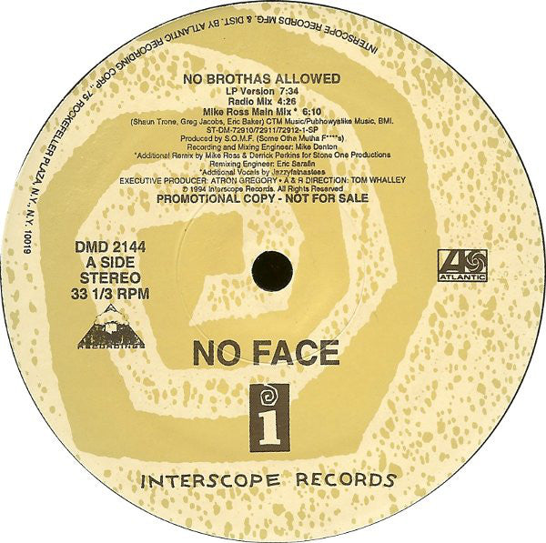 No Face (5) : No Brothas Allowed (12", Promo)