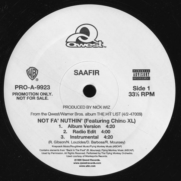 Saafir : Not Fa' Nuthin' (12", Promo)