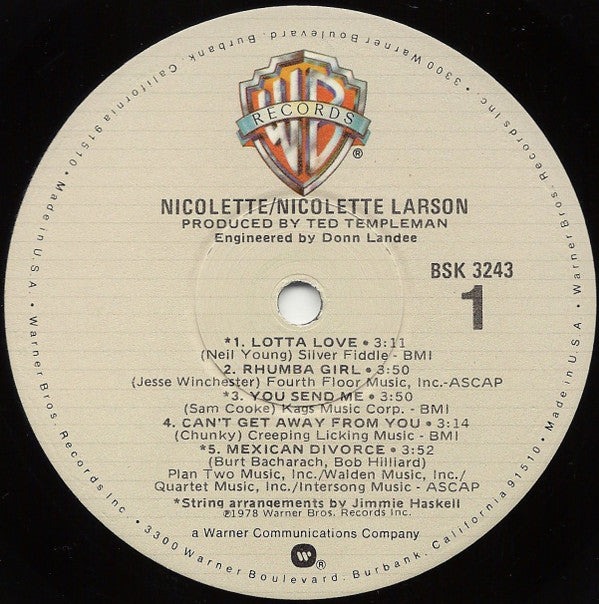 Nicolette Larson : Nicolette (LP, Album, Win)