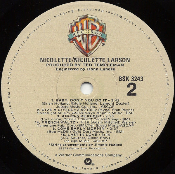 Nicolette Larson : Nicolette (LP, Album, Win)