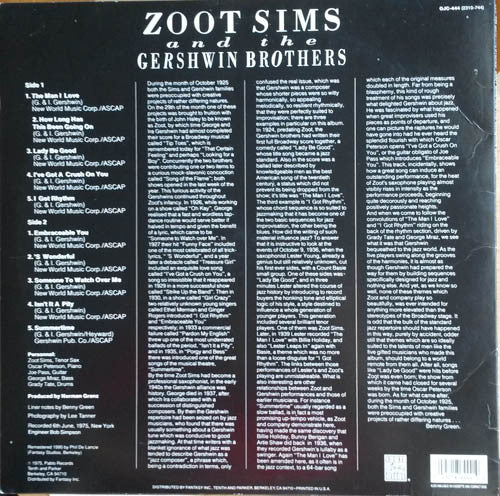 Zoot Sims : And The Gershwin Brothers (LP, Album, RE, RM)