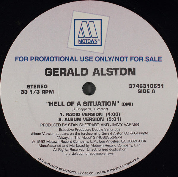 Gerald Alston : Hell Of A Situation (12", Promo)