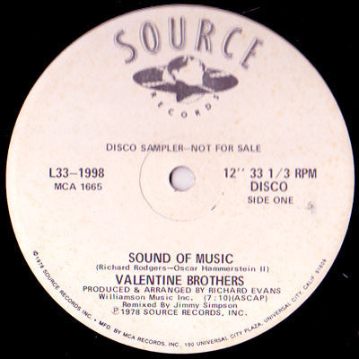 The Valentine Brothers : Sound Of Music (12", Promo)